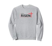 Design con Croce Rossa con Scritta in Lingua Inglese He Is Risen Bold East (Lingua Italiana Non Felpa