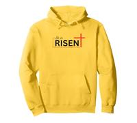 Design con Croce Rossa con Scritta in Lingua Inglese He Is Risen Bold East (Lingua Italiana Non Felpa con Cappuccio