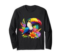 Design con Fiori esotici della Giungla con Uccellini Tropicali Maglia a Manica