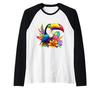Design con Fiori esotici della Giungla con Uccellini Tropicali Maglia con Maniche Raglan