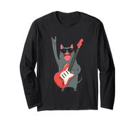 Design con Gatto Che Suona la Chitarra, Stile retrò, Musica Rock Maglia a Manica