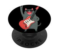 Design con gatto che suona la chitarra, stile retrò, musica rock PopSockets PopGrip Adesivo