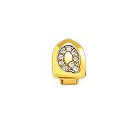 Design con Lettere per I Tuoi Denti, Grillz Unisex per Uomini e Donne, Ottone Placcato Oro 18K con Zircone Cubica, Accessorio per Cosplay Hip-hop(GoldQ)