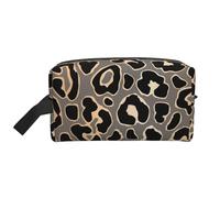 Design con motivo leopardato senza cuciture in oro di lusso, organizer per cosmetici di grande capacità, borsa da viaggio per il trucco da donna