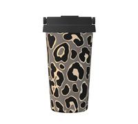 Design con motivo leopardato senza cuciture in oro di lusso,Tazza da caffè da 500 ml, bottiglia d'acqua in acciaio inossidabile isolata, tazza da caffè portatile