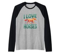 Design con Scritta «I Love Horses Galoping Joy» Maglia con Maniche Raglan