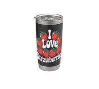 Design con scritta «I Love Strawberries» e frutti di bosco Bicchiere termico in acciaio inox doppia parete
