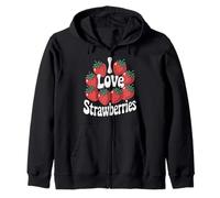 Design con scritta «I Love Strawberries» e frutti di bosco Felpa con Cappuccio