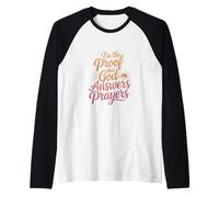 Design con Scritta in Inglese I'm The Proof God Answers Prayers Maglia con Maniche Raglan