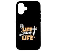 Design con scritta in lingua inglese "His Life Saved My Life Jesus And God Faith" Custodia per iPhone 16