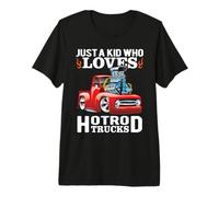 Design con Scritta Just A Kid Who Loves Hotrod Trucks Maglietta Premium