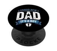 Design con scritta "Proud New Dad It's a Boy First Time Father" PopSockets PopGrip Adesivo