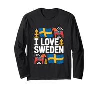 Design con Simboli Nazionali I Love Sweden Maglia a Manica