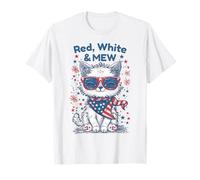 Design con simpatico gatto patriottico rosso bianco e Mew Maglietta