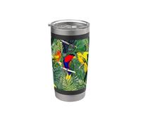 Design con uccelli tropicali colorati e natura verde Bicchiere termico in acciaio inox doppia parete