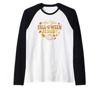 Design con Zucca di Gesù Cristiano con Scritta Are You Fall-O-WEEN Maglia con Maniche Raglan