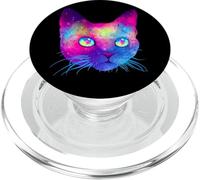 Design cosmico colorato con testa di gatto e nebulosa spaziale PopSockets PopGrip per MagSafe