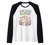 Design del Cartone Animato Hop Into Easter Bunny Maglia con Maniche Raglan