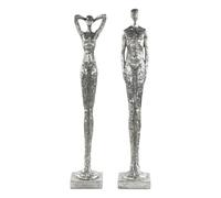 DESIGN DELIGHTS SCULTURA moderna | Millenium | Uomo e donna, 2 pezzi, pietra polifusa, argento 59 cm | Oggetto decorativo, figura decorativa in piedi, statua