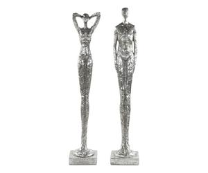 DESIGN DELIGHTS SCULTURA moderna | Millenium | Uomo e donna, 2 pezzi, pietra polifusa, argento 59 cm | Oggetto decorativo, figura decorativa in piedi, statua