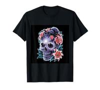 Design della testa mortale con tarantola, rose e lillien Maglietta