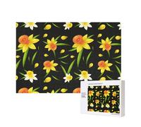 Design di sfondo senza soluzione di continuità con fiori di narciso,Puzzle in legno da 300 pezzi per famiglie, per adulti e adolescenti, decorazioni per la casa