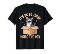Design Divertente con Gatto It's Ok to Think Inside The Box Maglietta