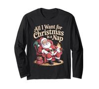 Design Divertente con Scritta all I Want for Christmas Is a Nap Maglia a Manica