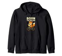 Design Divertente con Scritta Born to Read Bookworm Biking Felpa con Cappuccio