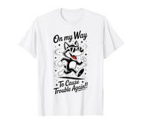 Design Divertente con Scritta in Inglese On My Way To Cause Trouble Again Maglietta