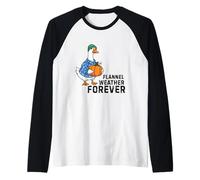 Design Divertente in Flanella, con Zucca, con Scritta Fall Goose Holding Pumpkin Maglia con Maniche Raglan