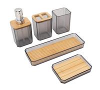 Design Elegante Accessorio per Bagno con 2 Bottiglie di Lozione, 2 Piatti di Sapone, 2 Vassoio, 1 Tazza di Collutorio, 1 Tazza di Spazzolino da Denti, Set di Bagni Lucidi e (GRAY)