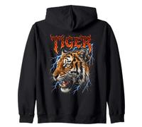 Design Elettrico con Testa di Tigre e fulmini ruggenti Felpa con Cappuccio