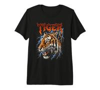 Design Elettrico con Testa di Tigre e fulmini ruggenti Maglietta Premium