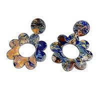 Design esagerato senso moda pittura a olio cielo stellato orecchini in acrilico retrò donne petalo, Taglia unica, come descritto