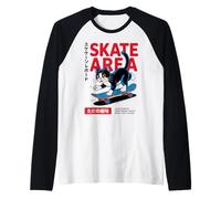 Design estetico per Skateboarding Cat Cool Streetwear Maglia con Maniche Raglan