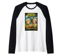 Design Film Horror Retro Finto con Popcorn Mostri Drive-in Maglia con Maniche Raglan