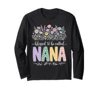 Design Floreale con Scritta Blessed to be Callled Nana Maglia a Manica