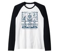 Design Gotico con Scheletro di Gufo con Atmosfera Spirituale mistica Maglia con Maniche Raglan