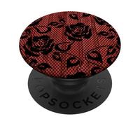 Design gotico con stampa floreale in pizzo con rose nere rosse PopSockets PopGrip Adesivo