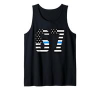 Design Grafico Americano con 67 Numeri Blu a Linee Sottili a Stelle e Strisce Canotta