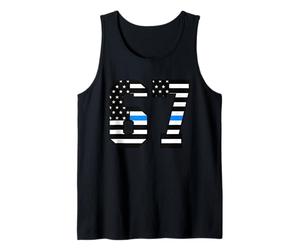Design Grafico Americano con 67 Numeri Blu a Linee Sottili a Stelle e Strisce Canotta