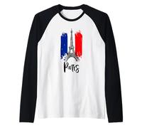 Design Grafico di Parigi con Torre Eiffel e Bandiera della Francia Maglia con Maniche Raglan