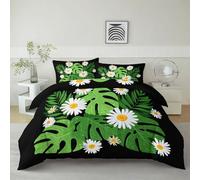 Design Grafico Foglie Di Monstera Margherite Set Copripiumino 3 Pezzi 220 x 240 cm Stampa Copripiumino Set, Nero Biancheria Da Letto Con Cerniera E Federe Microfibra Morbido Per Bambini Copripiumini