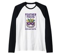 Design in Piuma per la Celebrazione del Mardi Gras Fiesta Maglia con Maniche Raglan