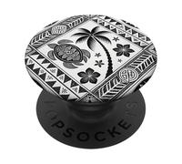 Design in stile polinesiano, tartarughe e palme, bianco e nero PopSockets PopGrip Adesivo