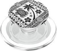Design in stile polinesiano, tartarughe e palme, bianco e nero PopSockets PopGrip per MagSafe