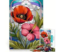 Design in vetrata artistica ︰ Armonia di papaveri e ibisco Puzzle da 1000 pezzi per adolescenti Puzzle Gioco di pensiero intelligente Semplice Divertente Taglio preciso Babbo Natale Desiderio Scegli