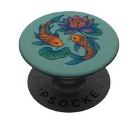 Design ispirato alla natura zen con fiori di loto e koi PopSockets PopGrip Adesivo
