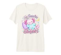Design Kawaii Axolotl con Luna addormentata e Stelle Maglietta Premium